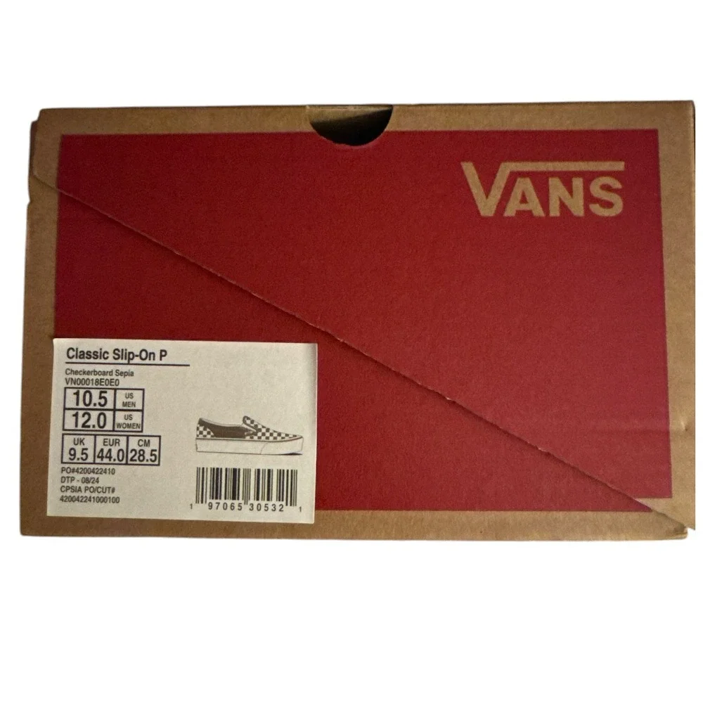 Vans Classic Slip-On Checkerboard Brown White Platform Shoe Men 10.5 Women 12 - Picture 6 of 7